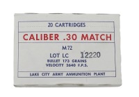 Lake City 1965-Dated .30 Caliber Match M72 Ammunition