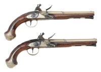 Attractive Pair Of Ketland German Silver-Mounted Flintlock Officers Pistols