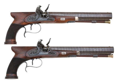 Excellent Pair Of British Saw-Handle Flintlock Dueling Pistols by William Parker