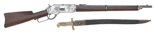Unusual & Rare Winchester Special Order Model 1876 Carbine In Half Nickel Finish Fitted For Saber Bayonet
