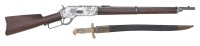 Unusual & Rare Winchester Special Order Model 1876 Carbine In Half Nickel Finish Fitted For Saber Bayonet