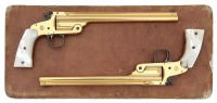 Interesting Consecutively Numbered Cased Pair Of Gold-Finished Smith & Wesson First Model Single Shot Pistols - 2