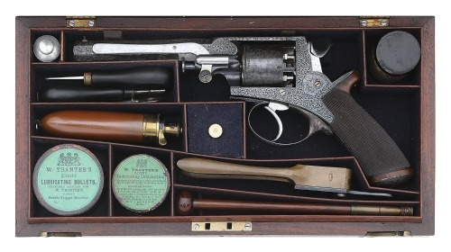 Very Fine Cased & Engraved Adams & Tranter Patent Double Action Percussion Revolver Retailed by Robert Garden