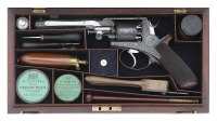 Very Fine Cased & Engraved Adams & Tranter Patent Double Action Percussion Revolver Retailed by Robert Garden