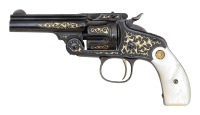Attractive Gold Inlaid Smith & Wesson Third Model 38 Single Action Revolver with Spare Single Shot Barrel Attributed to Oscar Young
