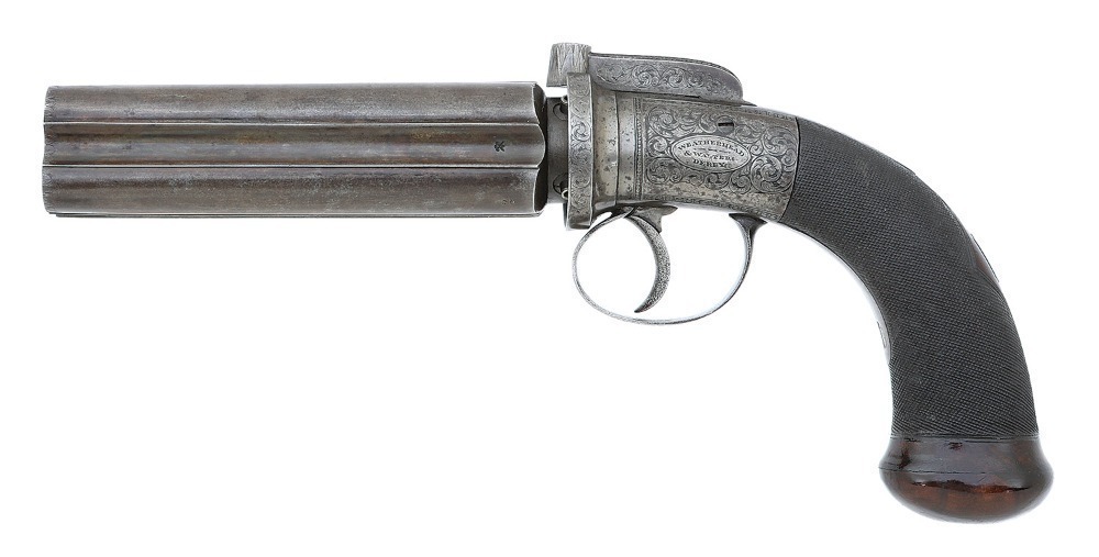 Fine Military-Sized Rifled Percussion Pepperbox Pistol by Weatherhead ...