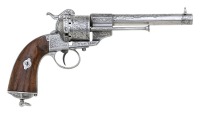 Extensively Etched French Single Action Pinfire Revolver by Lefaucheux