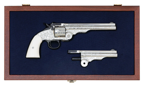 Superb Cased & Factory Engraved Smith & Wesson Performance Center Schofield 2000 Revolver Two Barrel Set by Dave Misiaszek