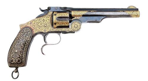 Ornate Turkish-Contract Third Model Russian Revolver with Gold Damascening