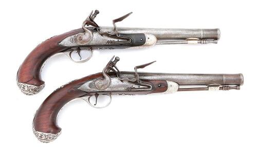 Attractive Pair of British Silver-Mounted Flintlock Belt Pistols by Wilson