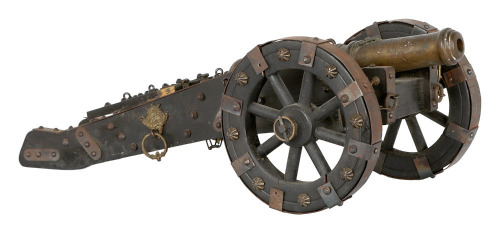 Lovely Miniature Medieval French Model Split Trace Cannon with Carriage