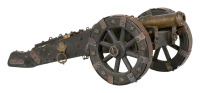 Lovely Miniature Medieval French Model Split Trace Cannon with Carriage