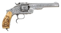 New York Engraved Smith & Wesson No. 3 Third Model Russian Revolver with Mexican Eagle Grip