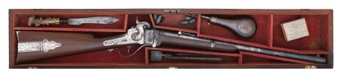 Interesting Cased & Silver-Plated Sharps New Model 1859 Percussion Carbine with Knife & Accessories