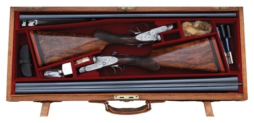 Cased Matched Pair Of British Sidelock Double Ejectorguns by J. Patstone
