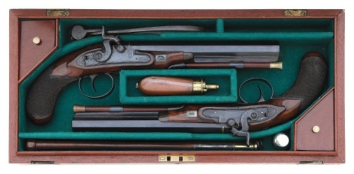 Cased Pair Of Percussion Pistols by Mortimer Of London