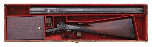 Cased British Underlever Double Hammer Rifle by J.H. Timings & Son