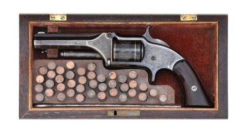 Fabulous Cased New York Engraved and Gold Inlaid Smith & Wesson No. 1 1/2 First Issue Revolver