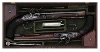 Very Fine Cased Pair Of British Silver-Mounted Flintlock Officers Pistols by Gulley