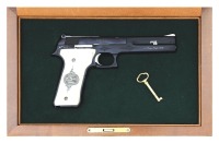 Wonderful Cased & Paul Piquette-Engraved Smith & Wesson Model 422 Semi-Auto Pistol Made To Promote The Bisley Pistol Matches