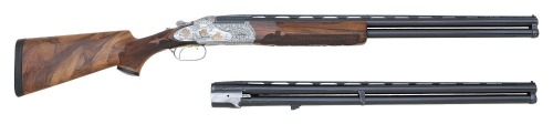 Fine Angelo Bee-Engraved & Gold Inlaid Krieghoff Model 32 Over Under Shotgun Two Barrel Set
