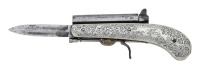 Fine German Silver Mounted & Engraved Belgian Percussion Knife Pistol - 2