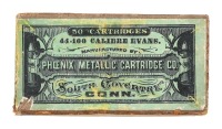 Scarce Box Of Collectible Phoenix Metallic Cartridge Company .44-100 Long Evans Cartridges