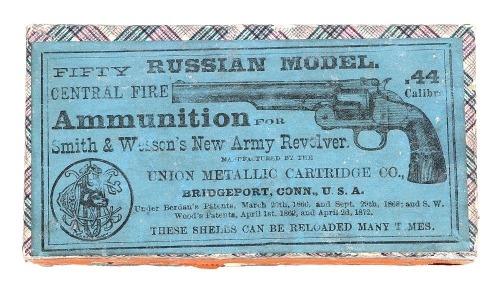 Early Box Of Collectible UMC Dog Head Logo .44 Russian Cartridges