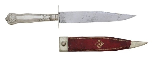 Fine Etched Civil War Bowie Knife with Sheath by Edward Barnes