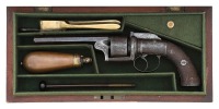 Cased British Transitional Model Bar Hammer Percussion Revolver