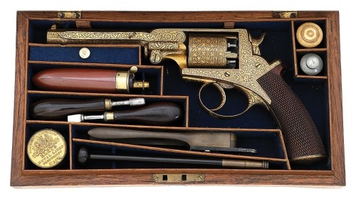 Stunning Gold Damascened & Cased London Armoury Co. Beaumont-Adams Patent Double Action Percussion Revolver