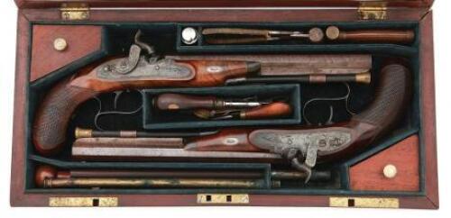 Very Fine Cased Pair of British Percussion Target Pistols by Bond Belonging to J.J. Schermerhorn