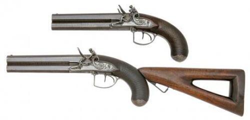 Fine Pair of British Over Under Flintlock Pistols by Tatham & Egg of London