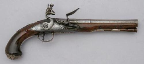 Lovely British Silver-Mounted Flintlock Coat Pistol by Jones