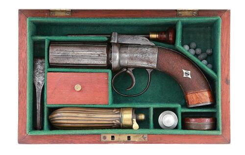 Cased British Percussion Pepperbox Pistol