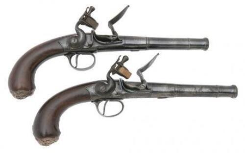 Pair of British Queen Anne Flintlock Coat Pistols by Smith