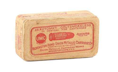 Collectible Sealed Box of Remington UMC 25 ACP Cartridges