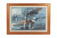 Impressive Framed Watercolor Painting ''The Giant of Mobile Bay''