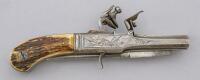 Belgian Stag-Handled Flintlock Knife Pistol by Berleur