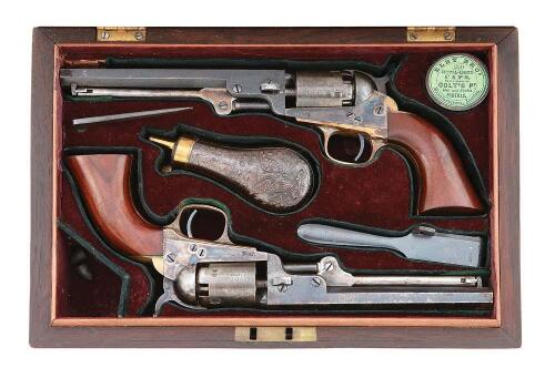 Fine Cased Pair of Inscribed Colt Model 1849 Pocket Percussion Revolvers