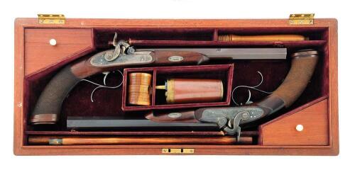 Fantastic Cased Pair of Percussion Pistols by J. E. Evans of Philadelphia