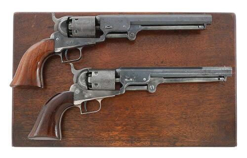 Cased Pair of Colt 1851 Navy Second Model Squareback Navy Pistols