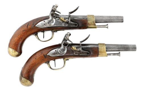 Wonderful Pair of French Model An XIII Flintlock Cavalry Pistols Captured in the Battle of Albuera with Inscriptions