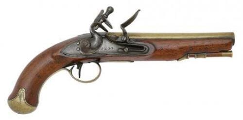 British Brass Barrel Flintlock Coat Pistol by D. Egg