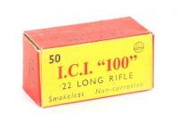 Collectible Box Of Imperial Chemical Industries I.C.I. "100" 22 LR Ammunition