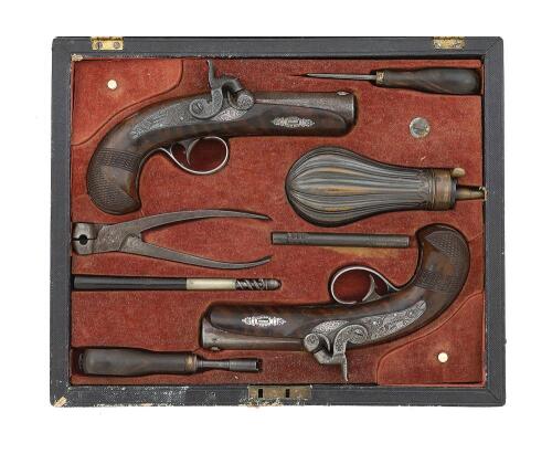 Fine Factory Cased Pair of F.H. Clark Agent Marked Percussion Deringer Pistols