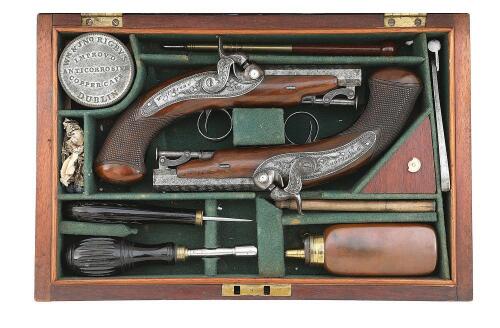 Wonderful Cased Pair of Percussion Pocket Pistols by William & John Rigby