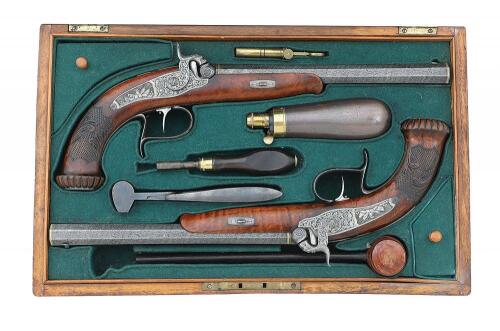 Ornate Pair of Czech Percussion Target Pistols by Schielhabl