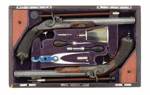 Fabulous Cased Pair of Peter Schenk Percussion Target Pistols