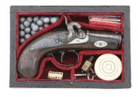 Interesting Cased Percussion Deringer Pistol with Antique Gambling Accessories